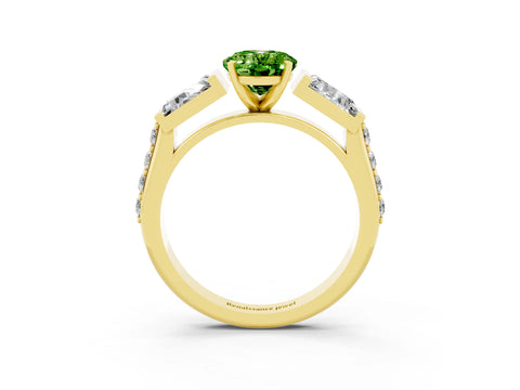 Yellow gold Oval Cut Peridot Engagement Ring with Baguette Side Stones and Channel Set Band_3