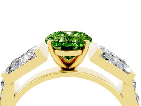 Yellow gold Oval Cut Peridot Engagement Ring with Baguette Side Stones and Channel Set Band_4