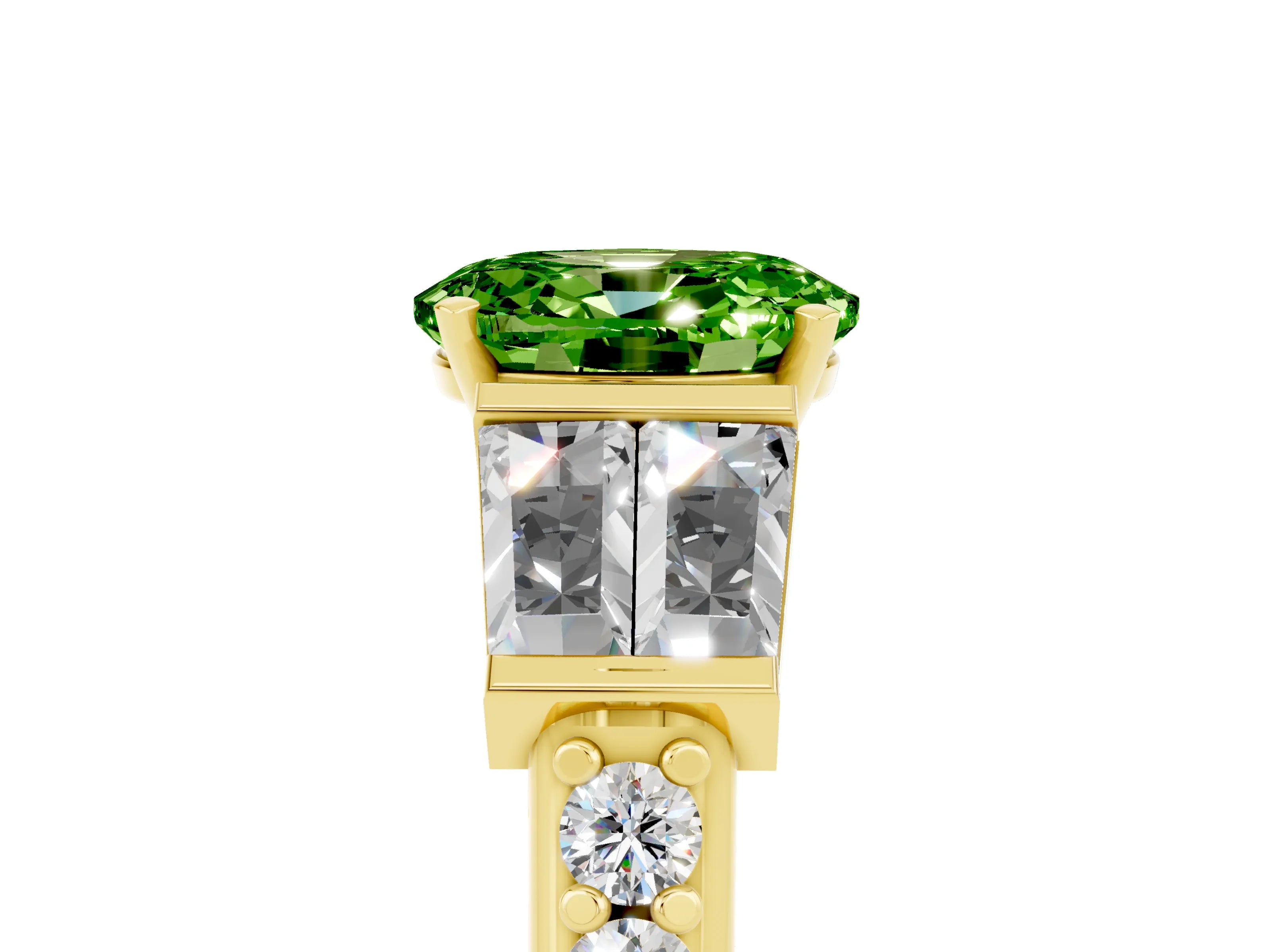 Yellow gold Oval Cut Peridot Engagement Ring with Baguette Side Stones and Channel Set Band_5