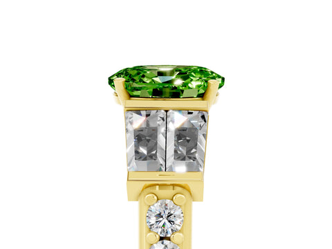 Yellow gold Oval Cut Peridot Engagement Ring with Baguette Side Stones and Channel Set Band_5