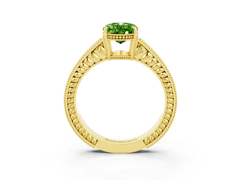 Yellow gold Oval Cut Peridot Engagement Ring with Milgrain Channel Set Band and Prong Setting_3