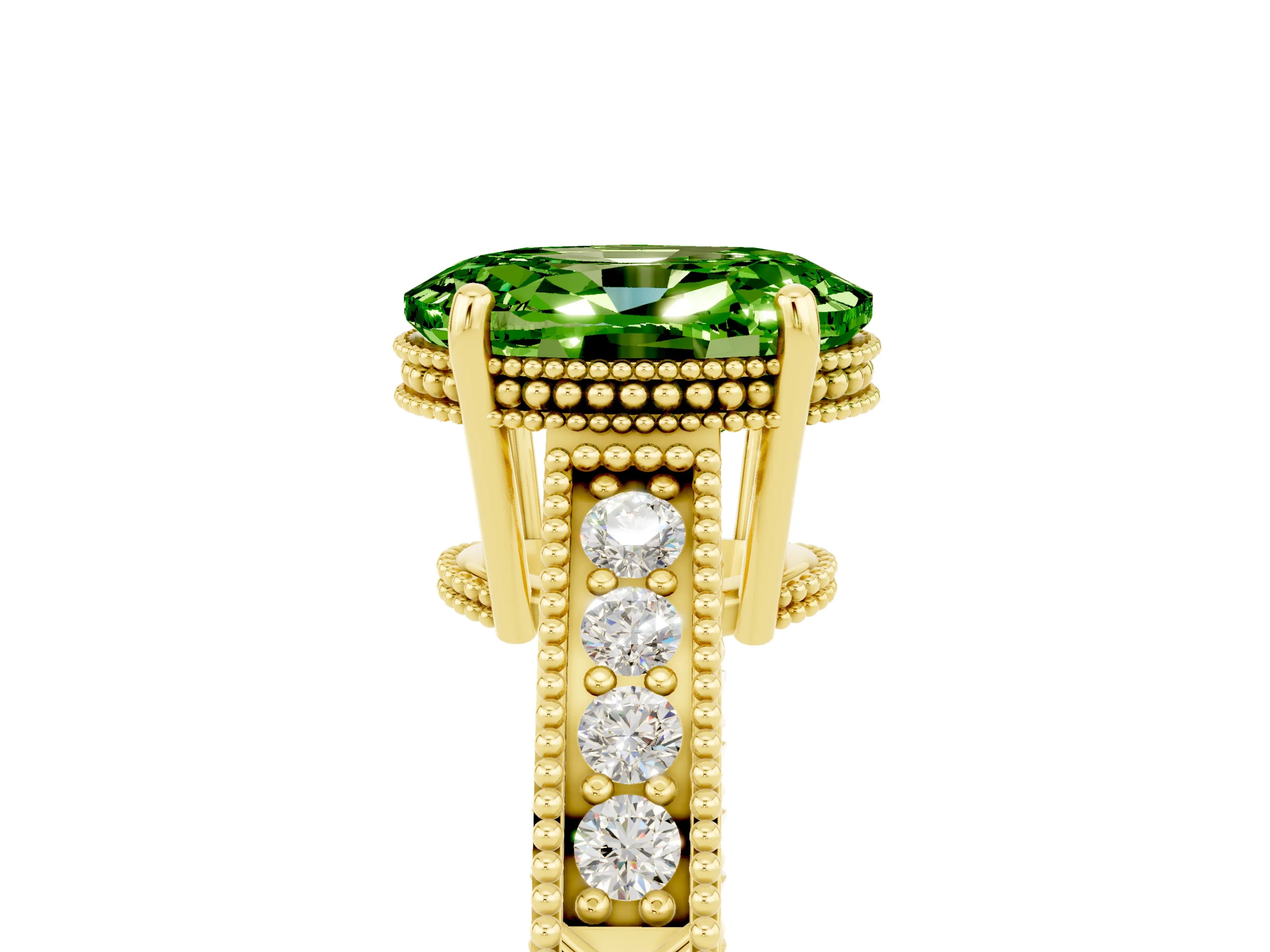 Yellow gold Oval Cut Peridot Engagement Ring with Milgrain Channel Set Band and Prong Setting_5