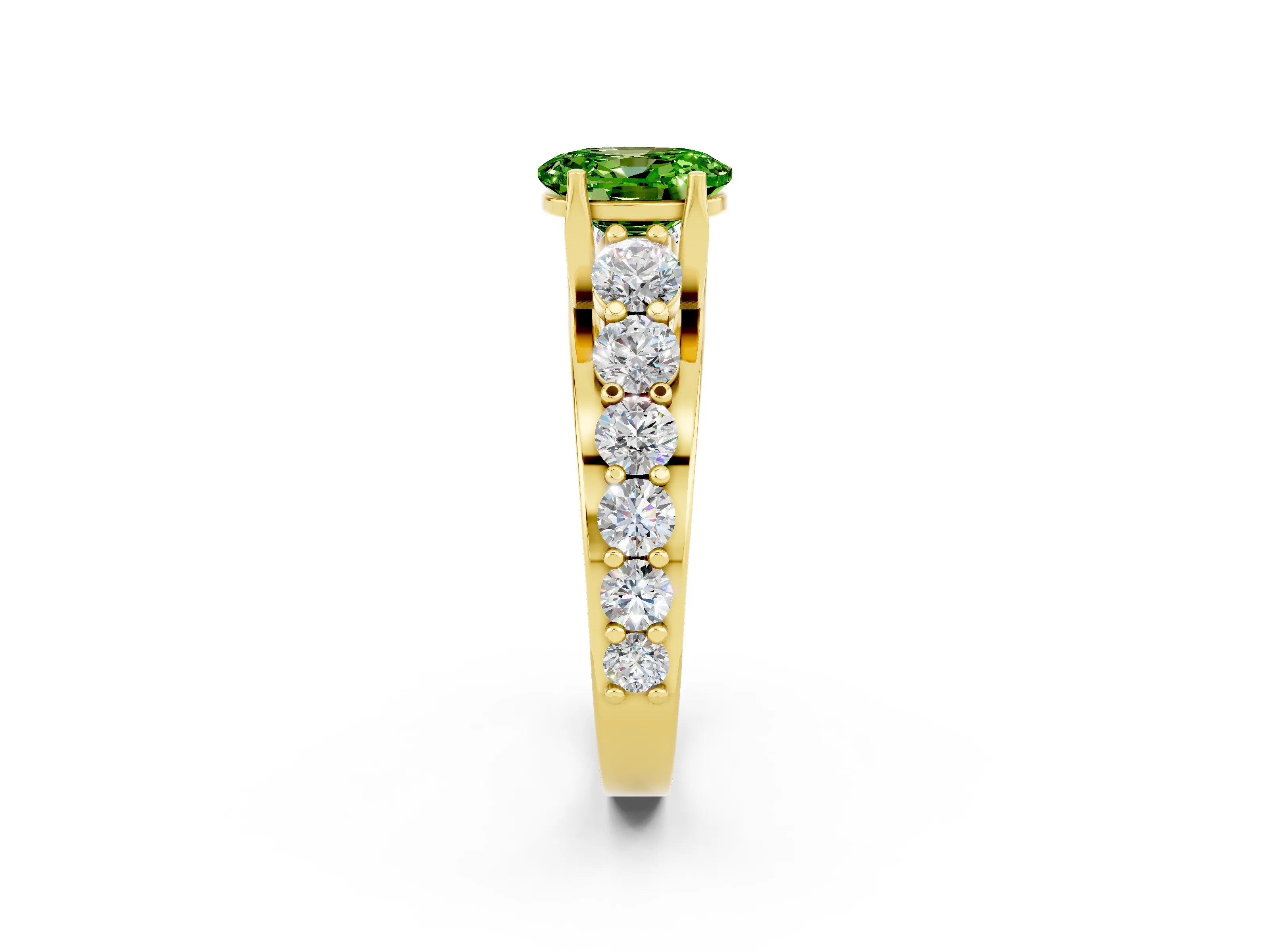 Yellow gold Oval Cut Peridot Engagement Ring with Pavé Band and Four-Prong Setting_2