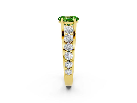 Yellow gold Oval Cut Peridot Engagement Ring with Pavé Band and Four-Prong Setting_2