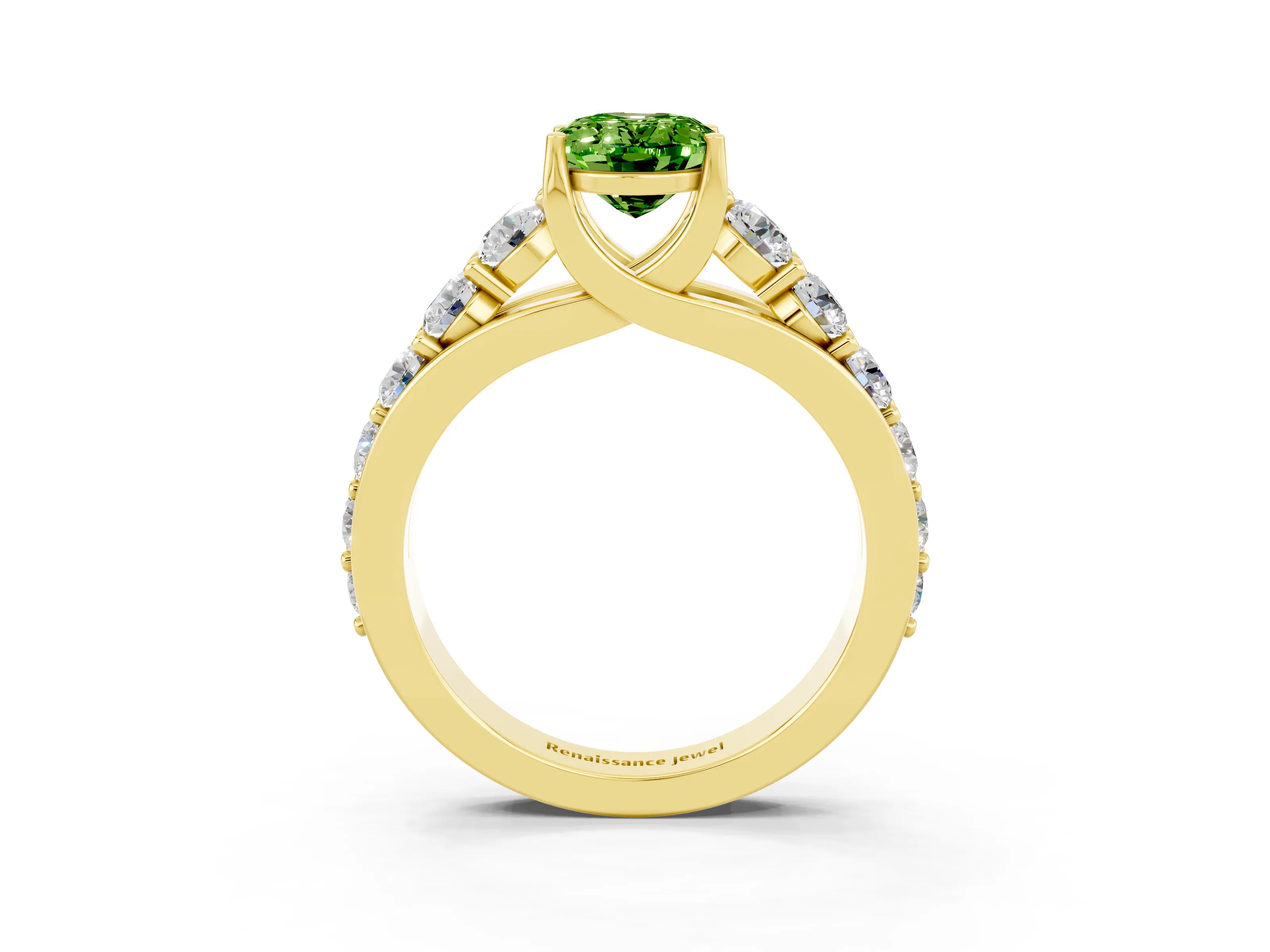 Yellow gold Oval Cut Peridot Engagement Ring with Pavé Band and Four-Prong Setting_3