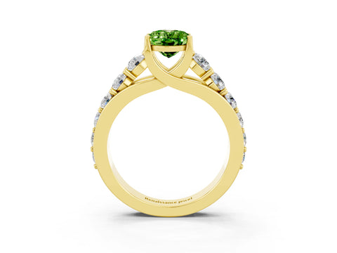 Yellow gold Oval Cut Peridot Engagement Ring with Pavé Band and Four-Prong Setting_3