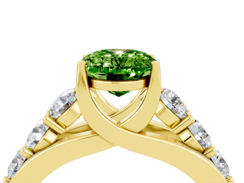 Yellow gold Oval Cut Peridot Engagement Ring with Pavé Band and Four-Prong Setting_4