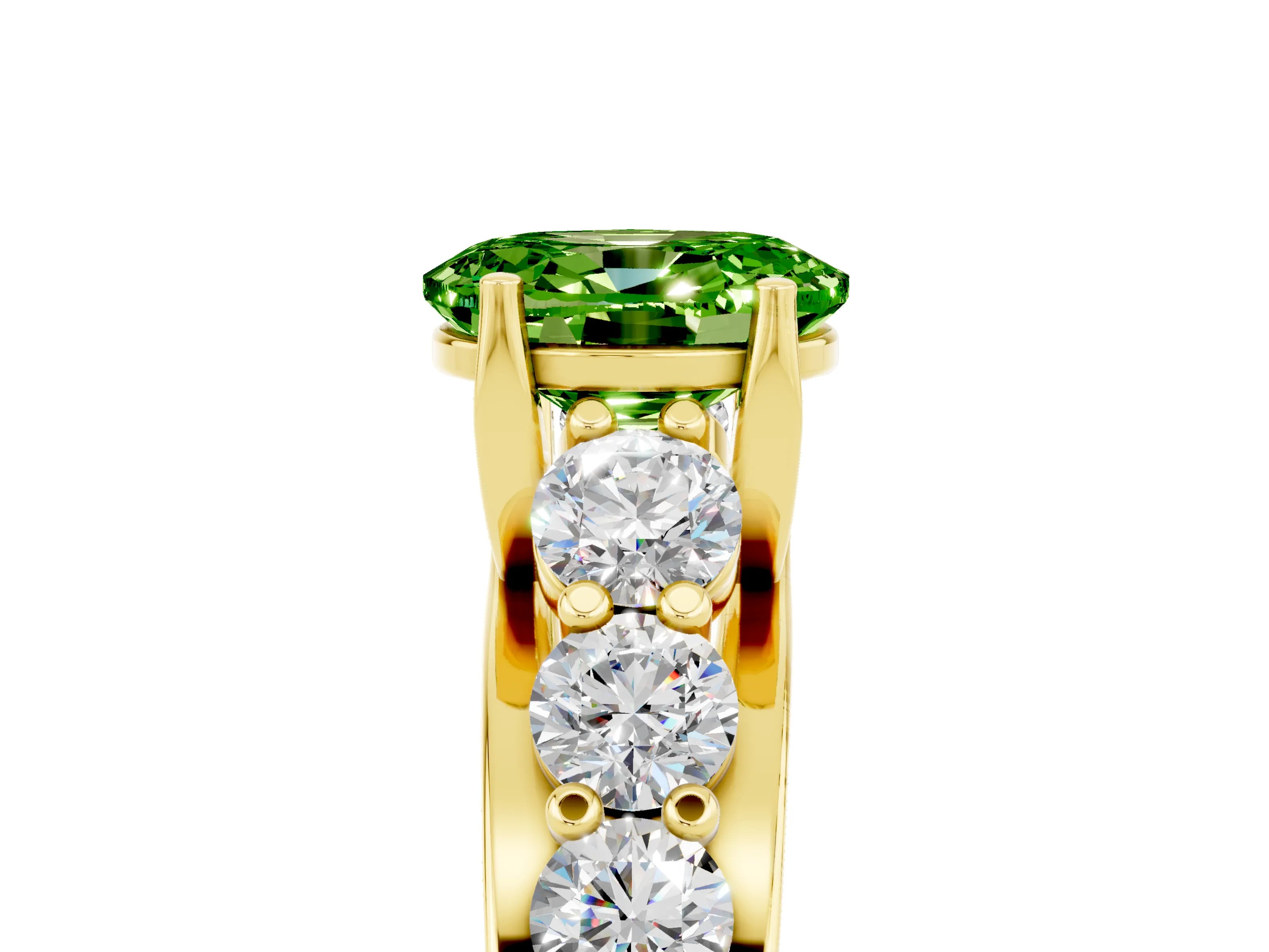 Yellow gold Oval Cut Peridot Engagement Ring with Pavé Band and Four-Prong Setting_5