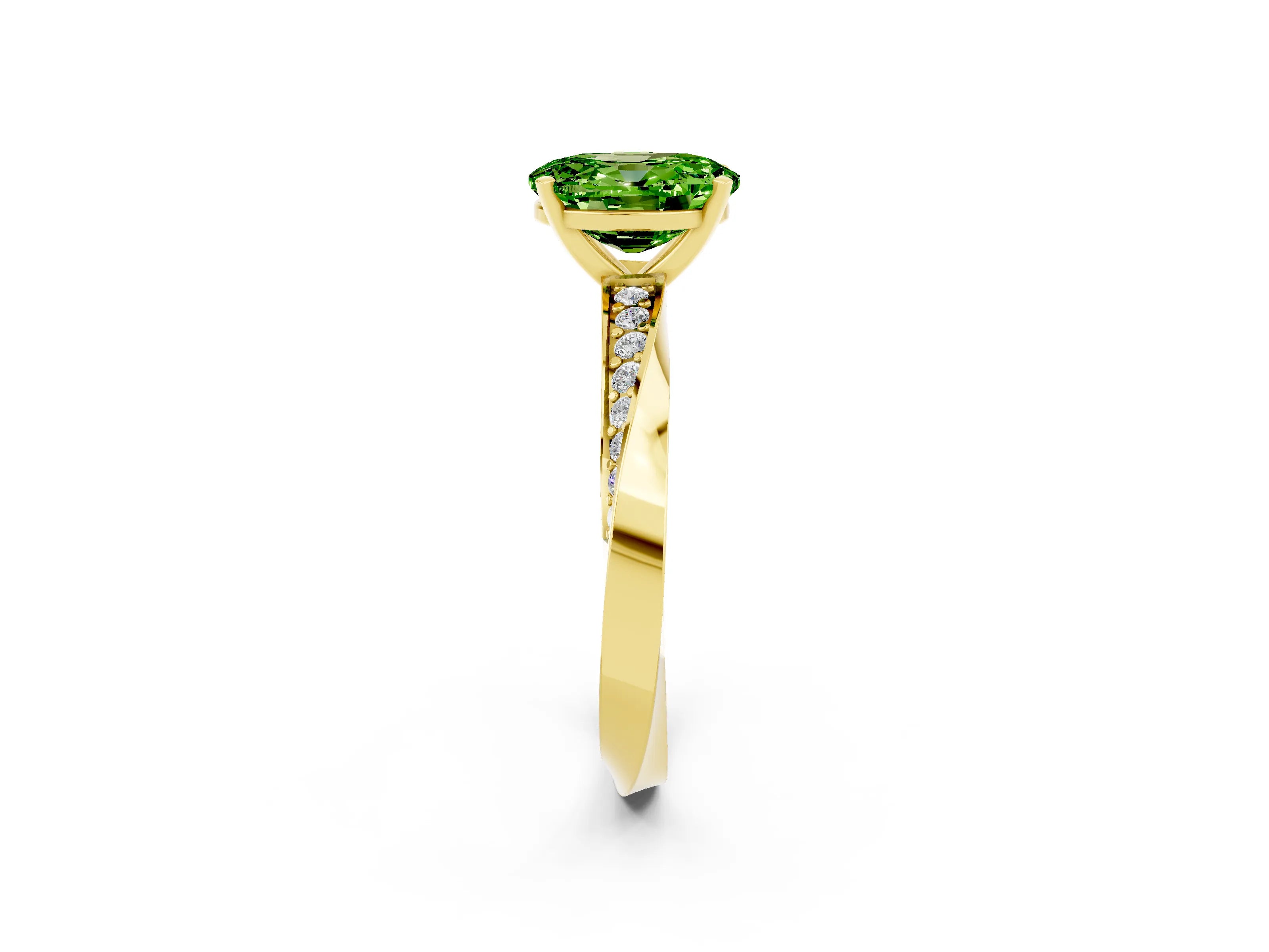 Yellow gold Oval Cut Peridot Engagement Ring with Side Stone Accents and Four-Prong Setting_29