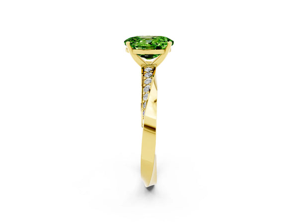 Yellow gold Oval Cut Peridot Engagement Ring with Side Stone Accents and Four-Prong Setting