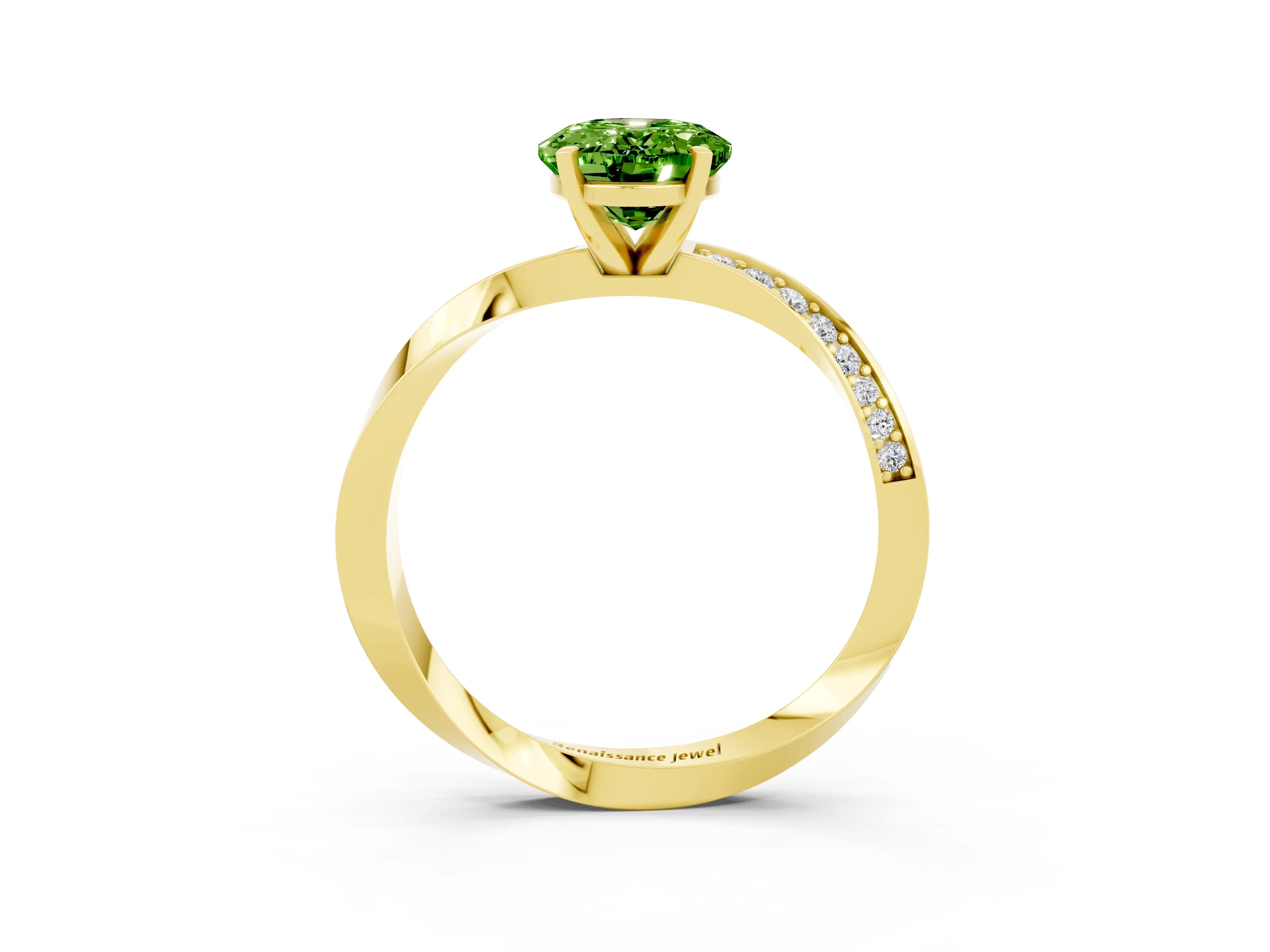 Yellow gold Oval Cut Peridot Engagement Ring with Side Stone Accents and Four-Prong Setting_30