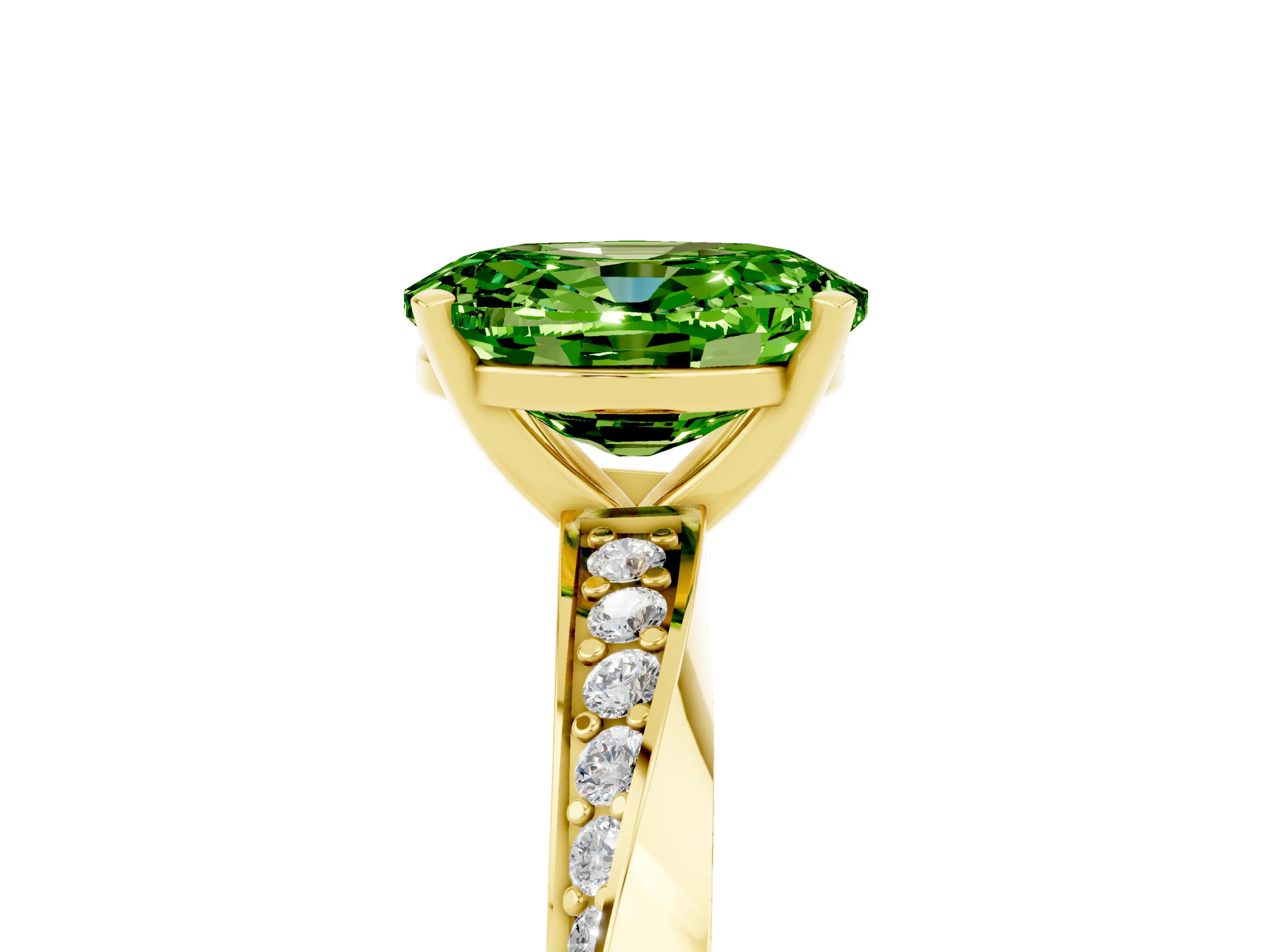 Yellow gold Oval Cut Peridot Engagement Ring with Side Stone Accents and Four-Prong Setting_32