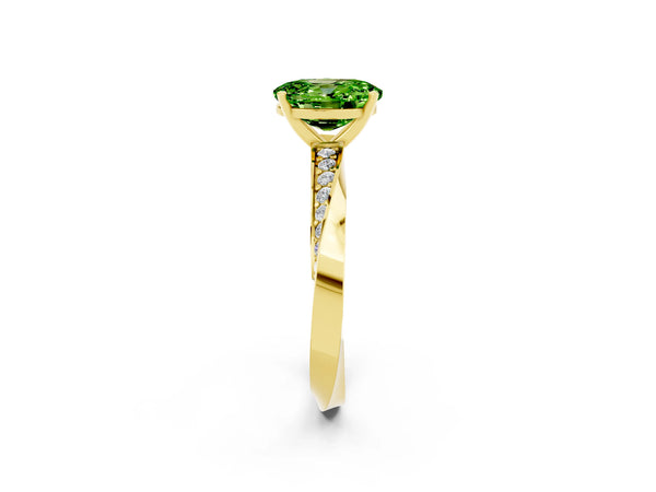 Yellow gold Oval Cut Peridot Engagement Ring with Side Stone Accents and Four-Prong Setting