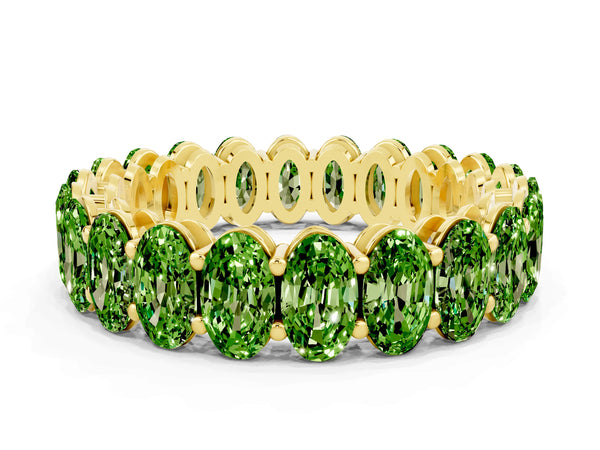 Yellow gold Oval Cut Peridot Eternity Band with Shared Prong Setting