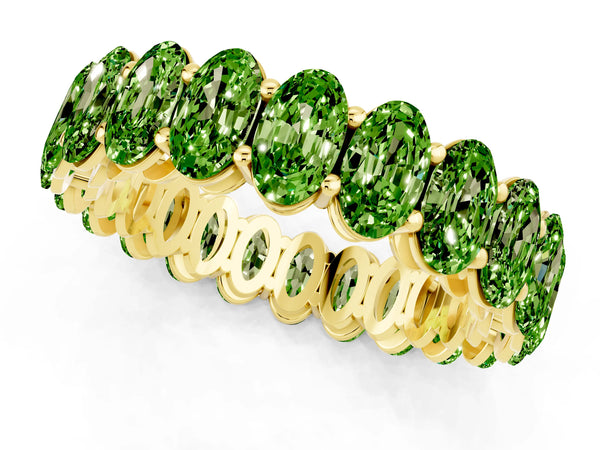 Yellow gold Oval Cut Peridot Eternity Band with Shared Prong Setting