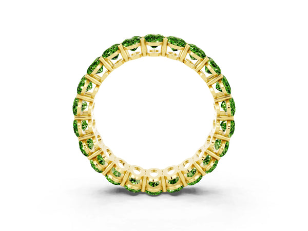 Yellow gold Oval Cut Peridot Eternity Band with Shared Prong Setting