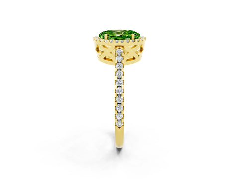 Yellow gold Oval Cut Peridot Halo Engagement Ring with Pavé Band and Prong Setting_14