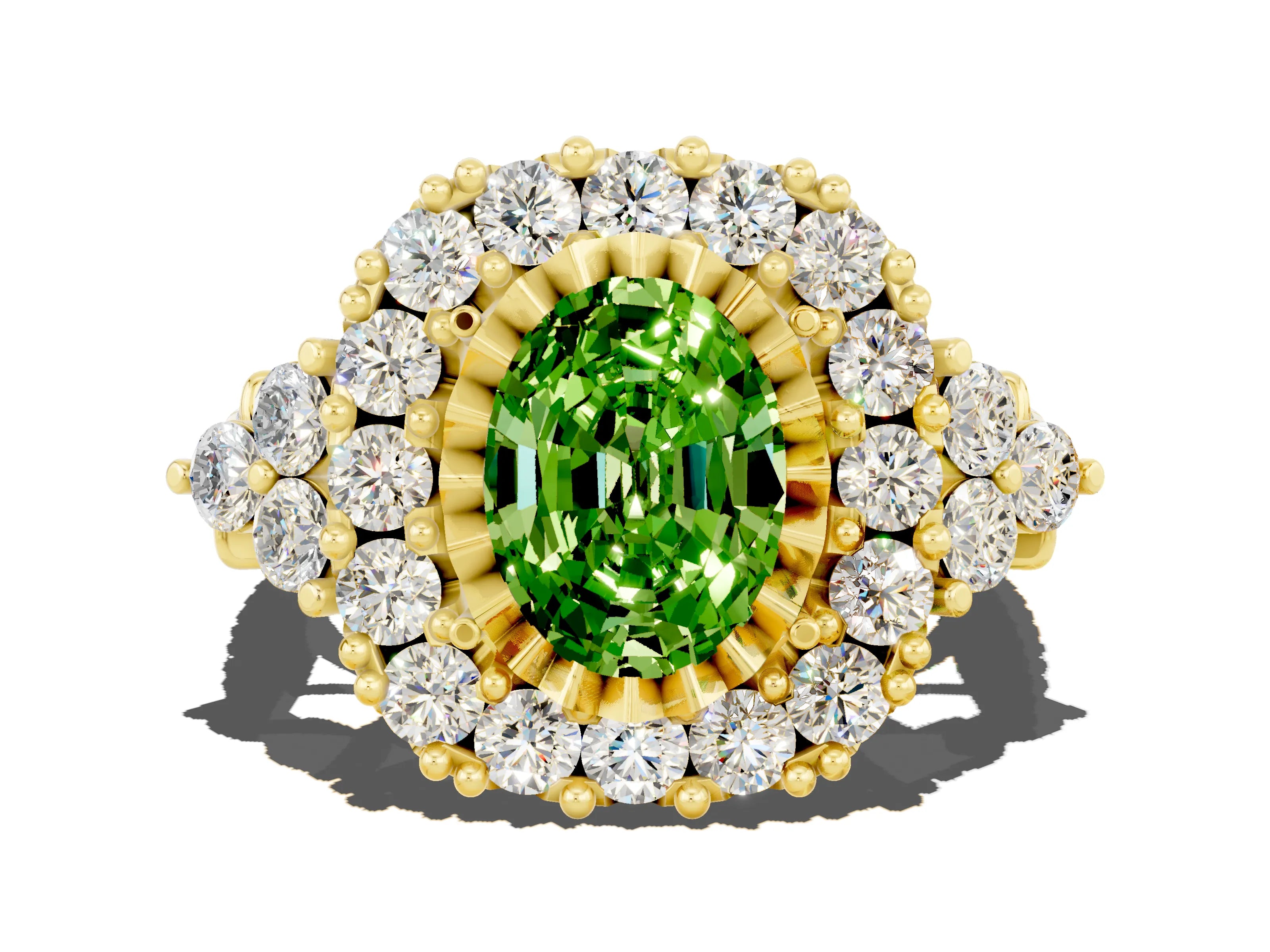 Yellow gold Oval Cut Peridot Halo Ring with Pavé Band and Four-Prong Setting_12