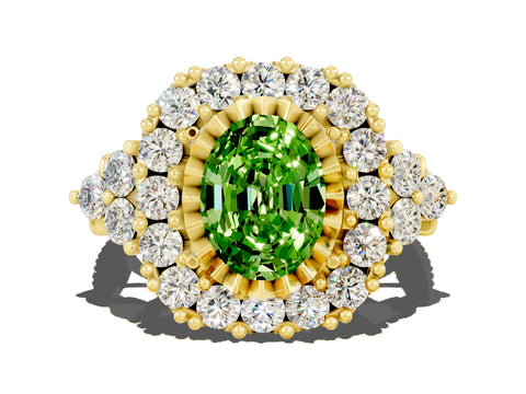 Yellow gold Oval Cut Peridot Halo Ring with Pavé Band and Four-Prong Setting_12