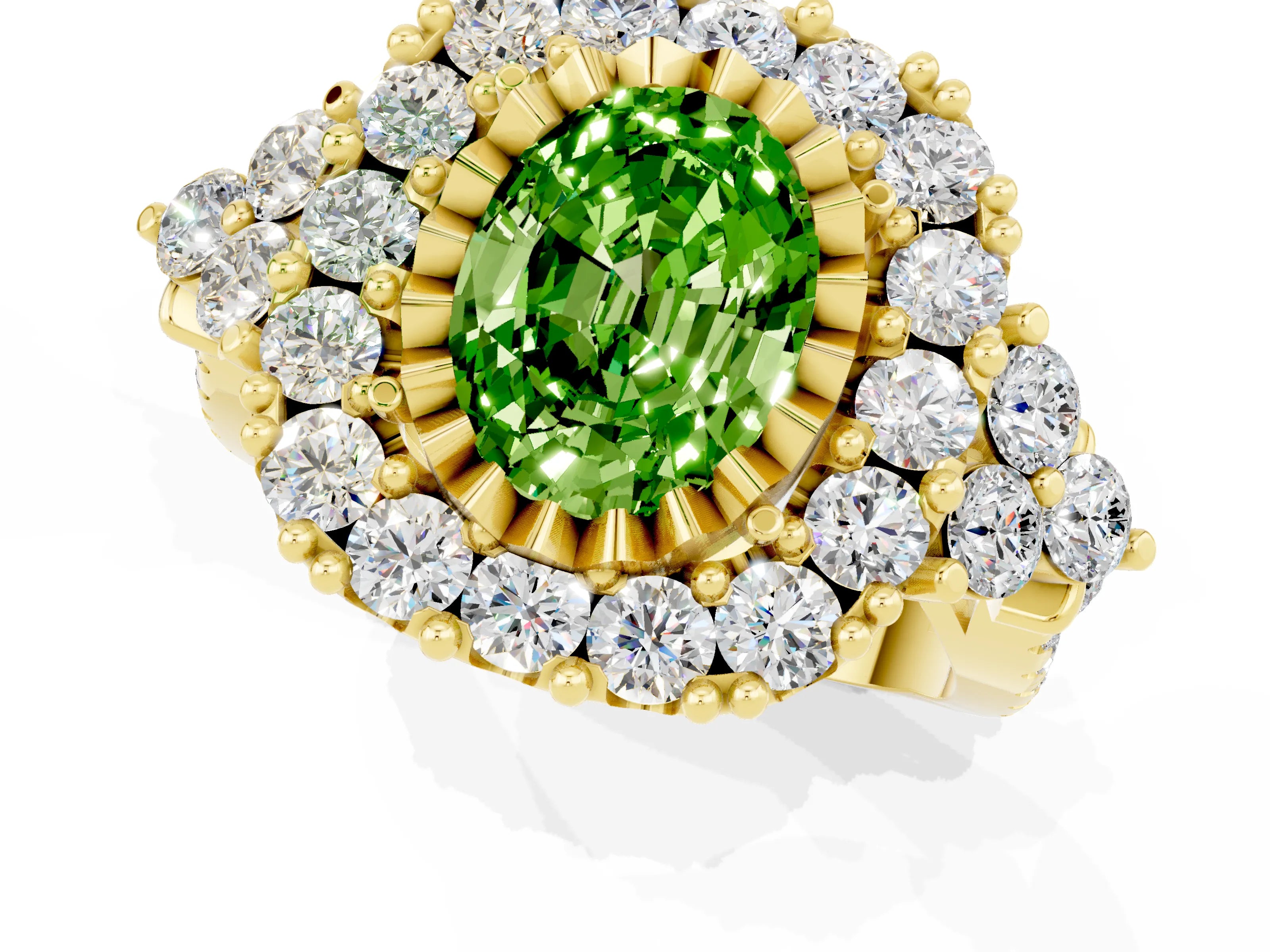Yellow gold Oval Cut Peridot Halo Ring with Pavé Band and Four-Prong Setting_13