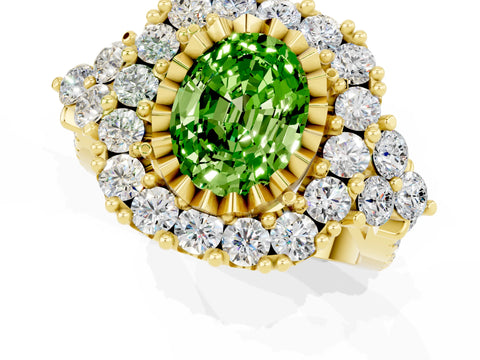 Yellow gold Oval Cut Peridot Halo Ring with Pavé Band and Four-Prong Setting_13