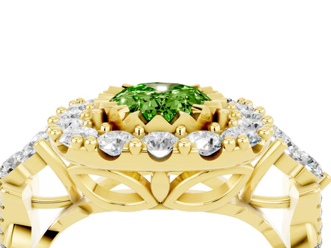 Yellow gold Oval Cut Peridot Halo Ring with Pavé Band and Four-Prong Setting_16