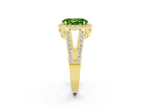 Yellow gold Oval Cut Peridot Halo Ring with Split Shank U-Prong Band and Four-Prong Setting_2
