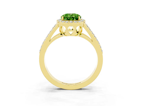 Yellow gold Oval Cut Peridot Halo Ring with Split Shank U-Prong Band and Four-Prong Setting_3