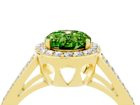 Yellow gold Oval Cut Peridot Halo Ring with Split Shank U-Prong Band and Four-Prong Setting_4