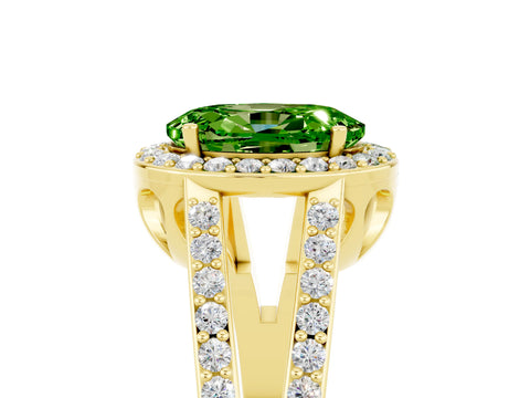 Yellow gold Oval Cut Peridot Halo Ring with Split Shank U-Prong Band and Four-Prong Setting_5