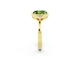 Yellow gold Oval Cut Peridot Halo Ring with Tapered Band and Four-Prong Setting_2