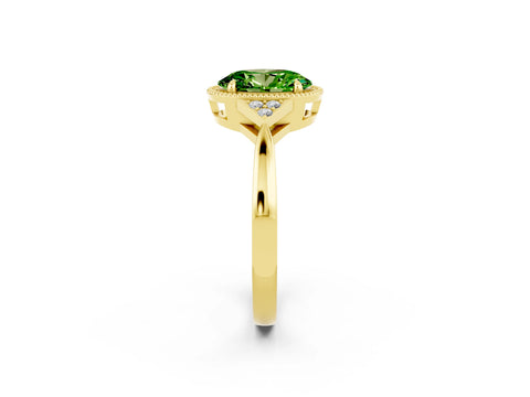 Yellow gold Oval Cut Peridot Halo Ring with Tapered Band and Four-Prong Setting_2