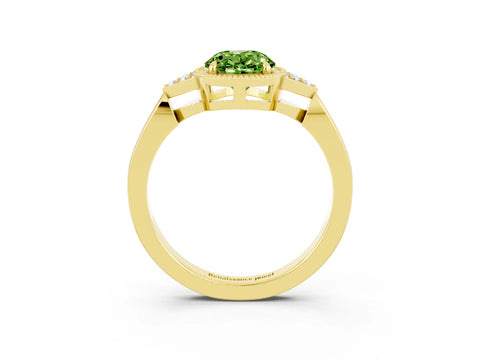Yellow gold Oval Cut Peridot Halo Ring with Tapered Band and Four-Prong Setting_3
