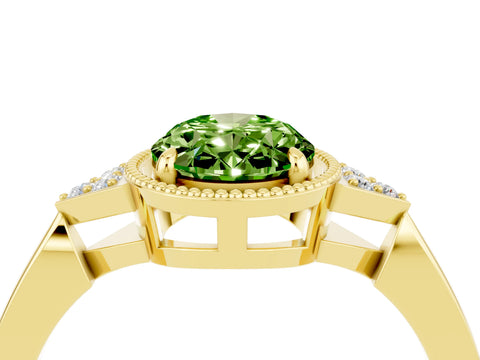 Yellow gold Oval Cut Peridot Halo Ring with Tapered Band and Four-Prong Setting_4