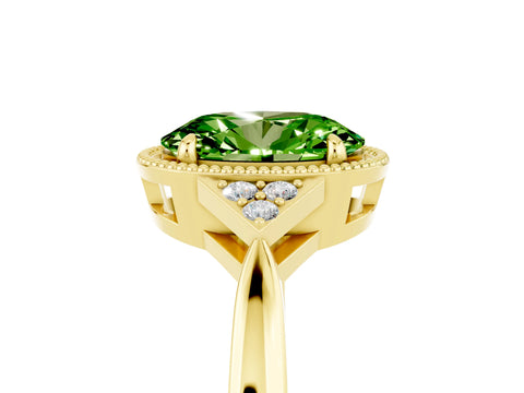 Yellow gold Oval Cut Peridot Halo Ring with Tapered Band and Four-Prong Setting_5