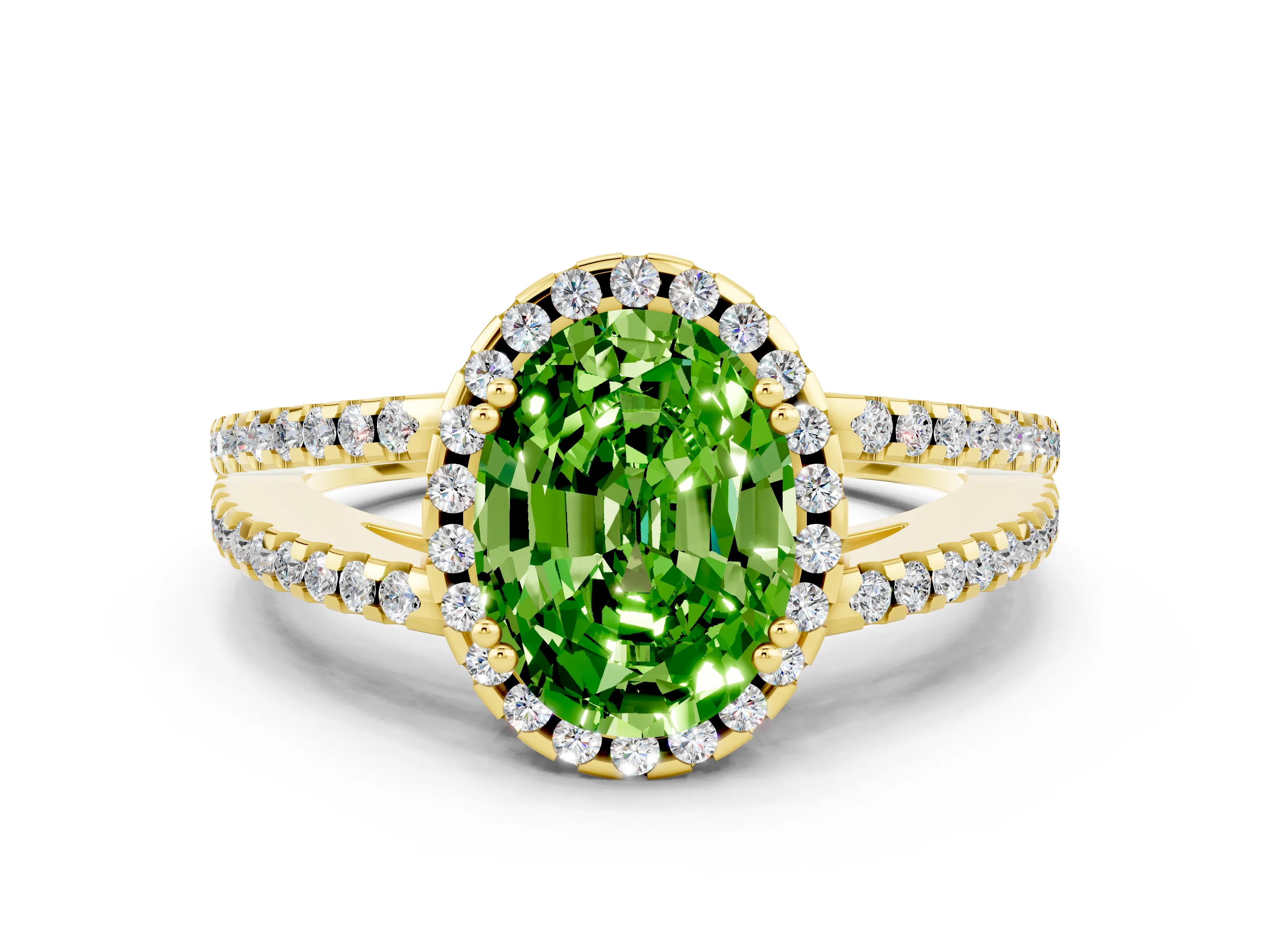 Yellow gold Oval Cut Peridot Halo Split Shank Engagement Ring_12
