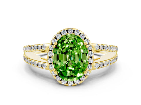 Yellow gold Oval Cut Peridot Halo Split Shank Engagement Ring_12