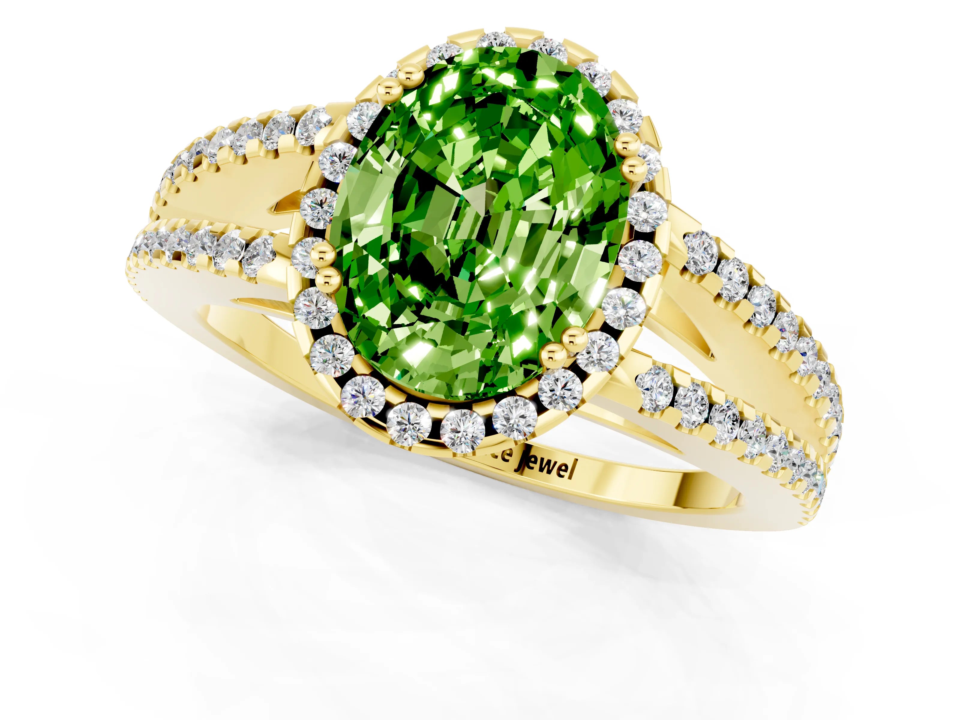 Yellow gold Oval Cut Peridot Halo Split Shank Engagement Ring_13