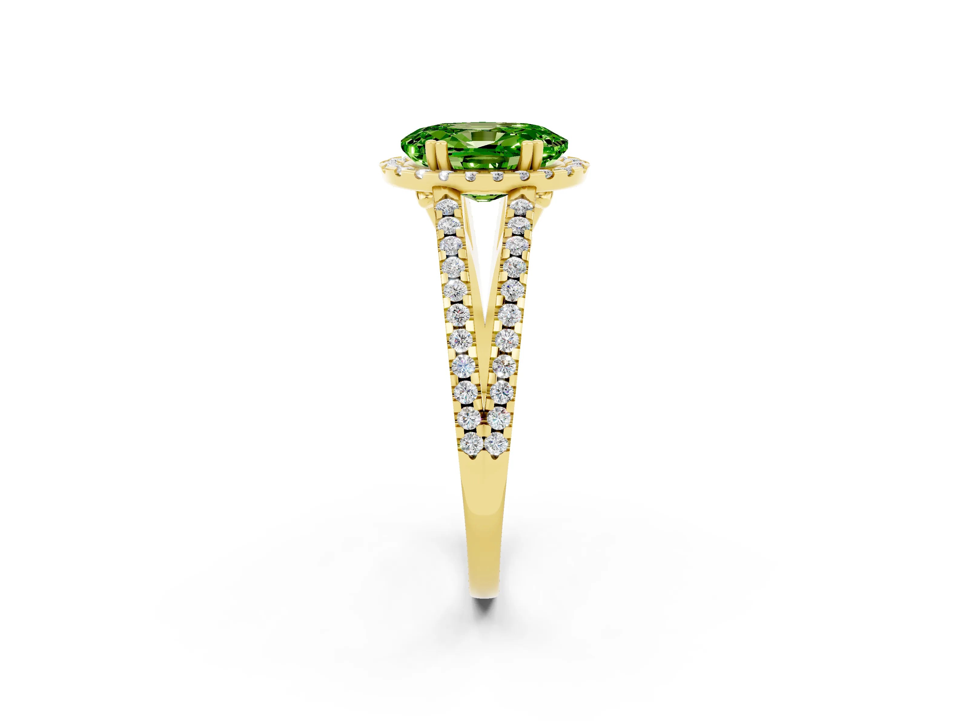 Yellow gold Oval Cut Peridot Halo Split Shank Engagement Ring_14