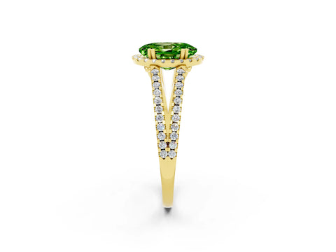 Yellow gold Oval Cut Peridot Halo Split Shank Engagement Ring_14