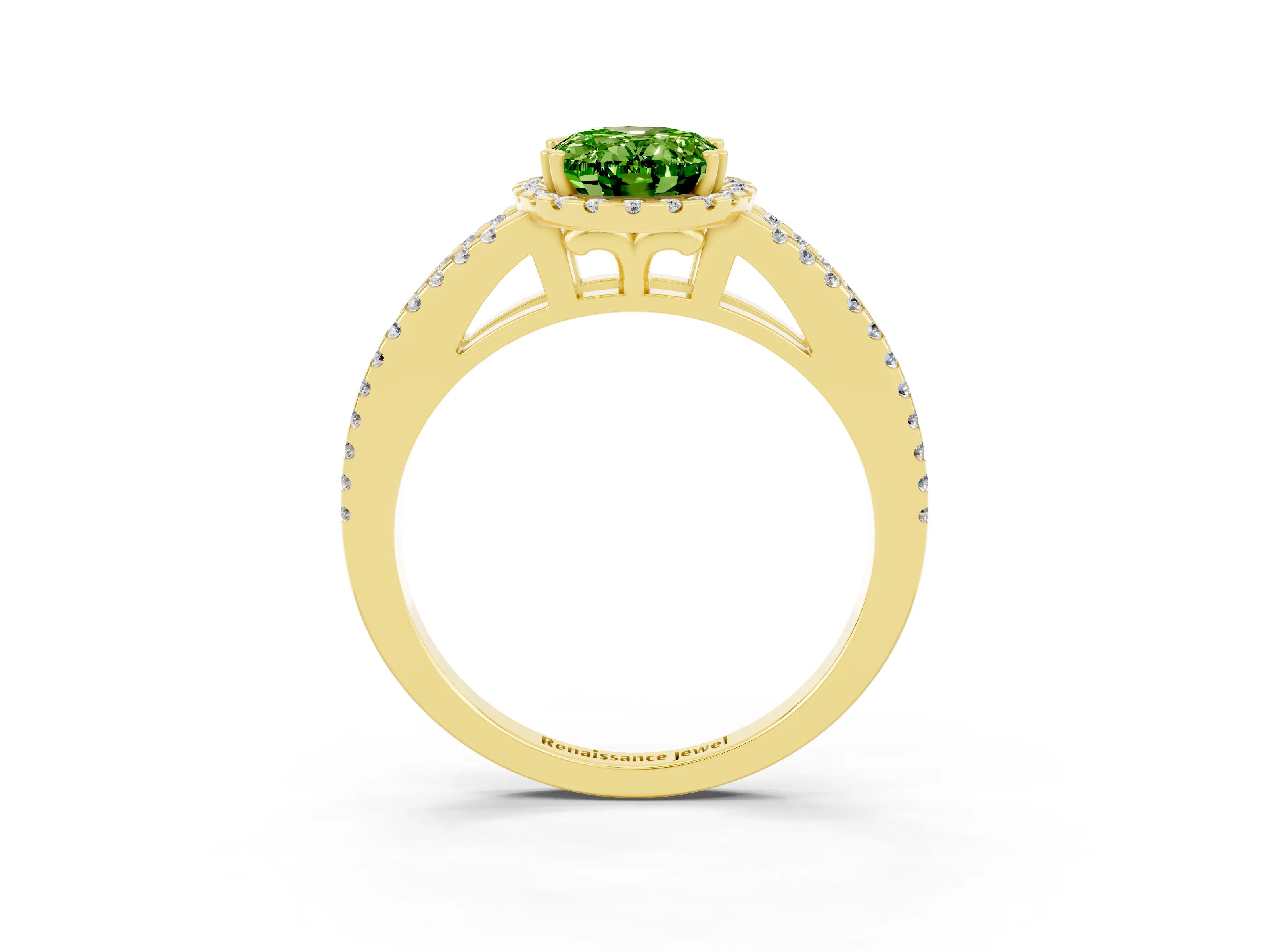Yellow gold Oval Cut Peridot Halo Split Shank Engagement Ring_15