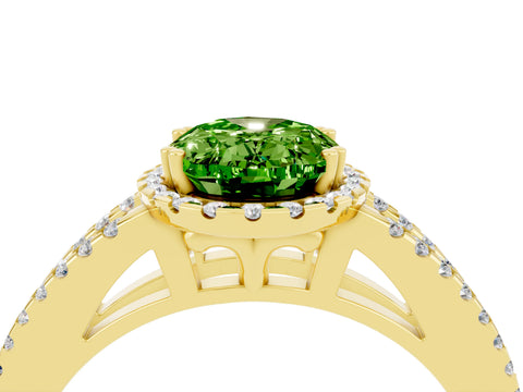 Yellow gold Oval Cut Peridot Halo Split Shank Engagement Ring_16