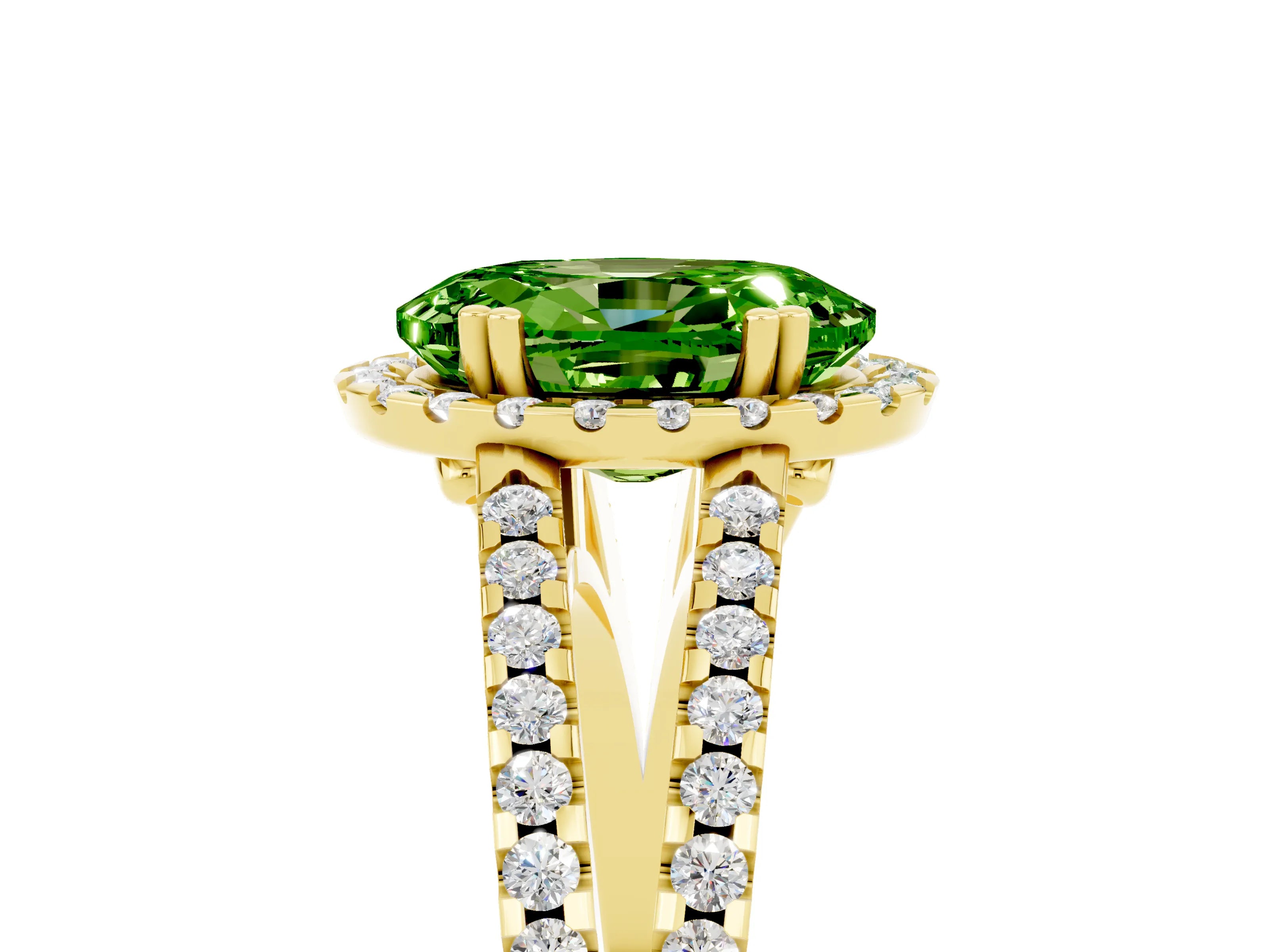 Yellow gold Oval Cut Peridot Halo Split Shank Engagement Ring_17