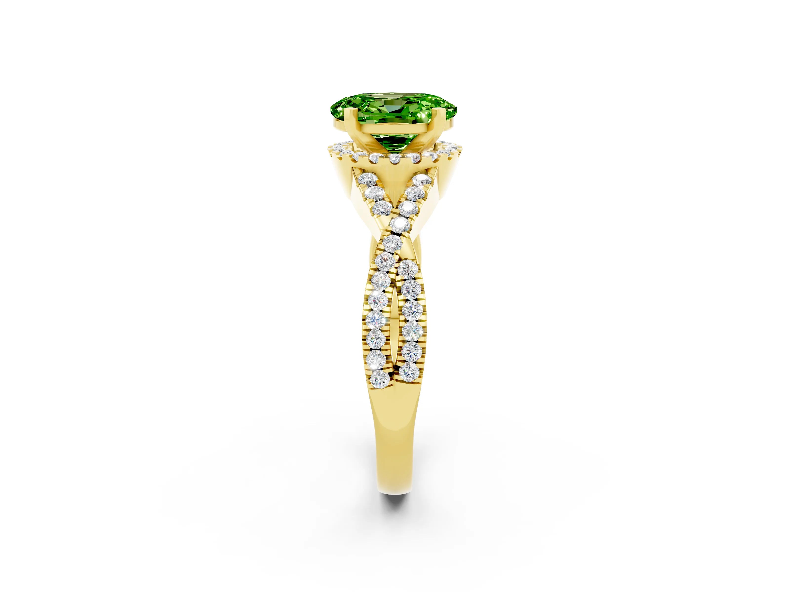Yellow gold Oval Cut Peridot Halo Twist Band Solitaire Prong Setting Ring_2