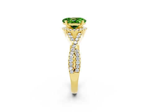 Yellow gold Oval Cut Peridot Halo Twist Band Solitaire Prong Setting Ring_2