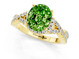 Yellow gold Oval Cut Peridot  Halo Twist Band Solitaire Prong Setting Ring_37