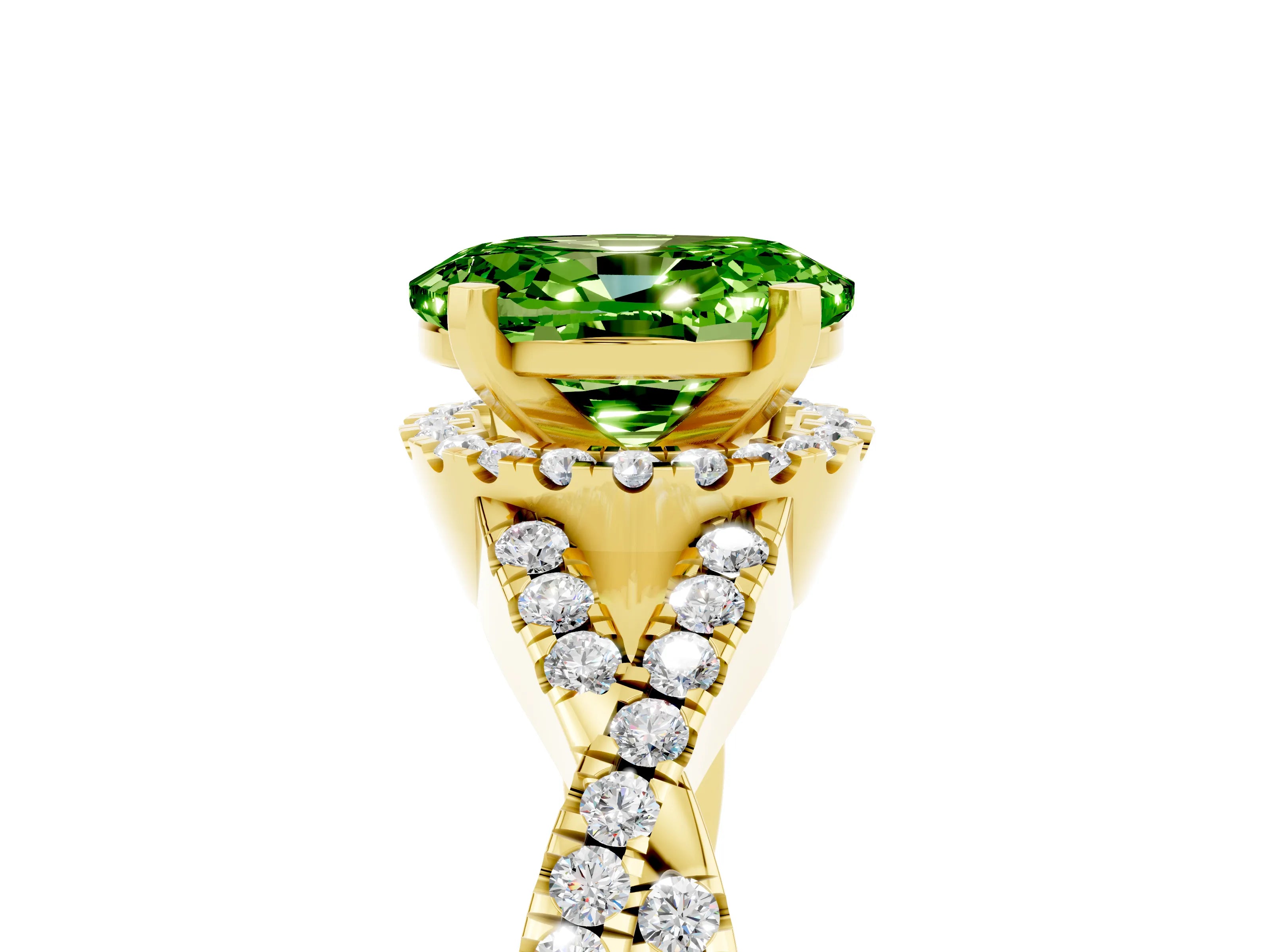 Yellow gold Oval Cut Peridot Halo Twist Band Solitaire Prong Setting Ring_5