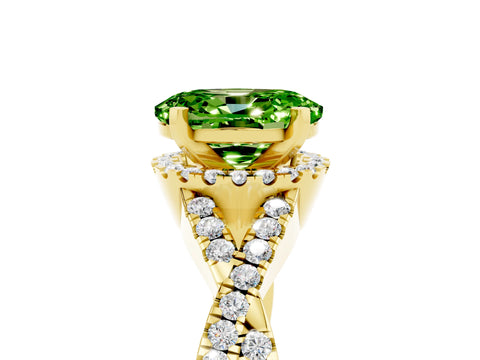 Yellow gold Oval Cut Peridot Halo Twist Band Solitaire Prong Setting Ring_5