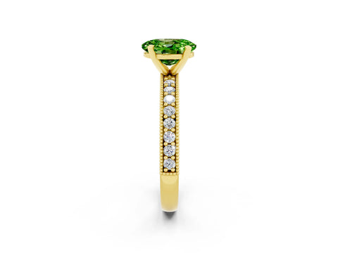 Yellow gold Oval Cut Peridot Milgrain Pavé Engagement Ring with Four-Prong Setting_14