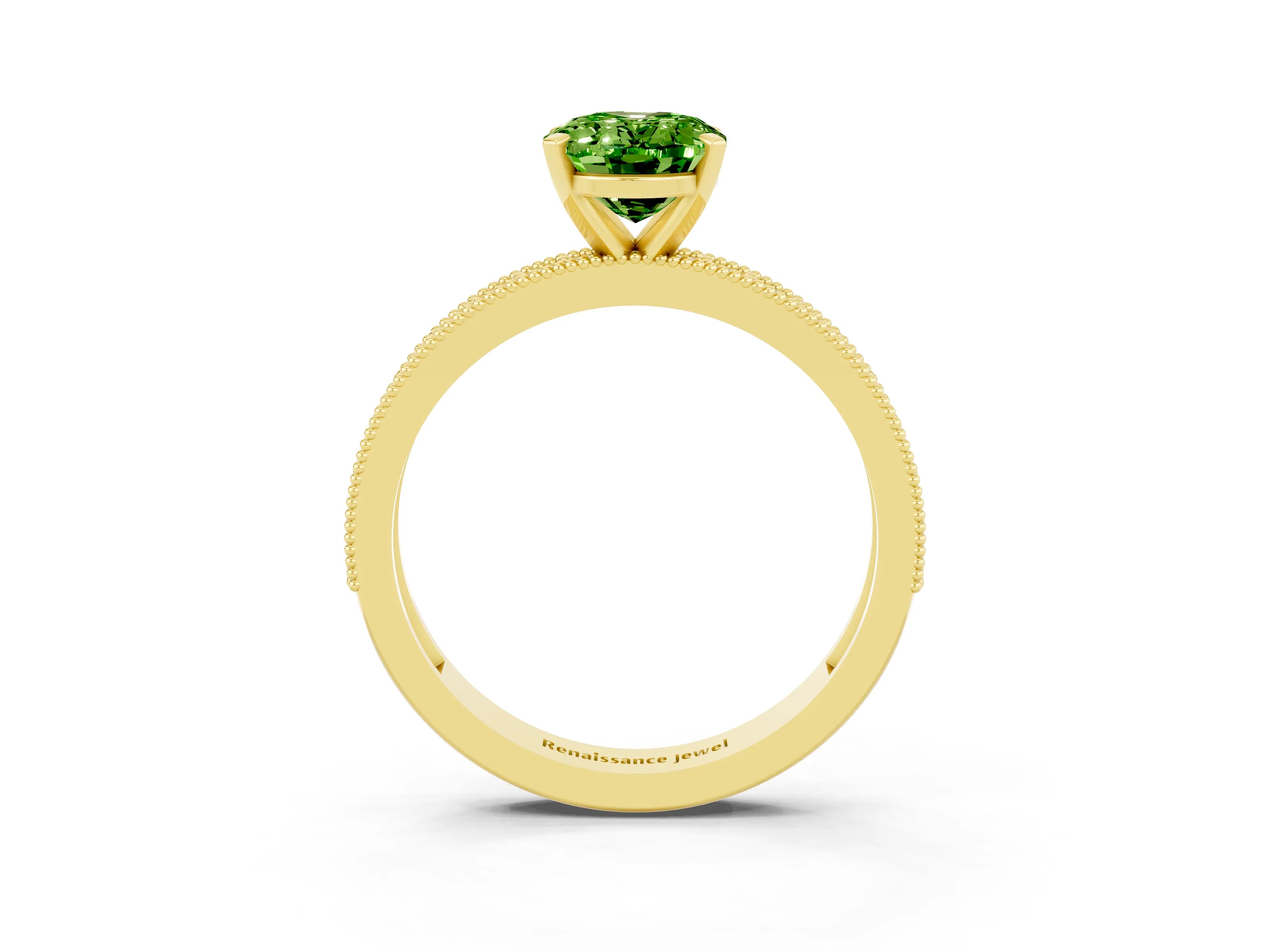 Yellow gold Oval Cut Peridot Milgrain Pavé Engagement Ring with Four-Prong Setting_15